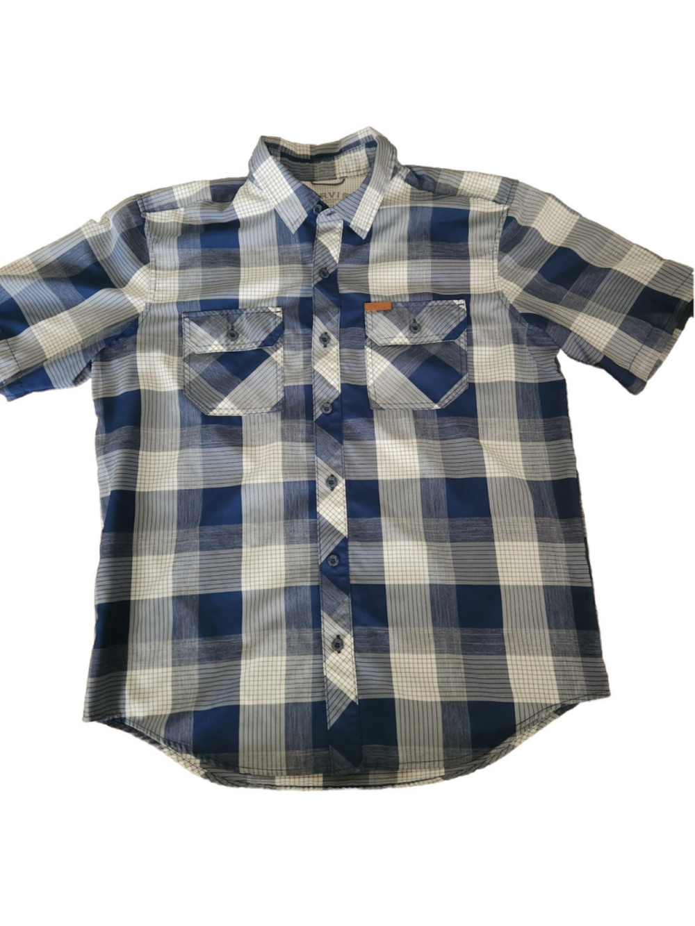 Orvis Classic Collection Mens Shirt Medium Blue Checkered Causual Short Sleeve